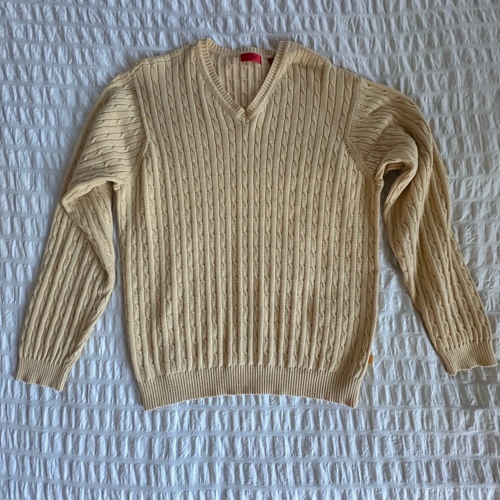 IZOD Men's Beige V-Neck Cable Knit Sweater Sz Large